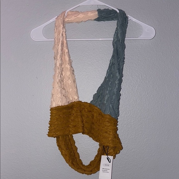 Cider Tops - Cider NWT Cream and Blue Color-Block Halter  Top